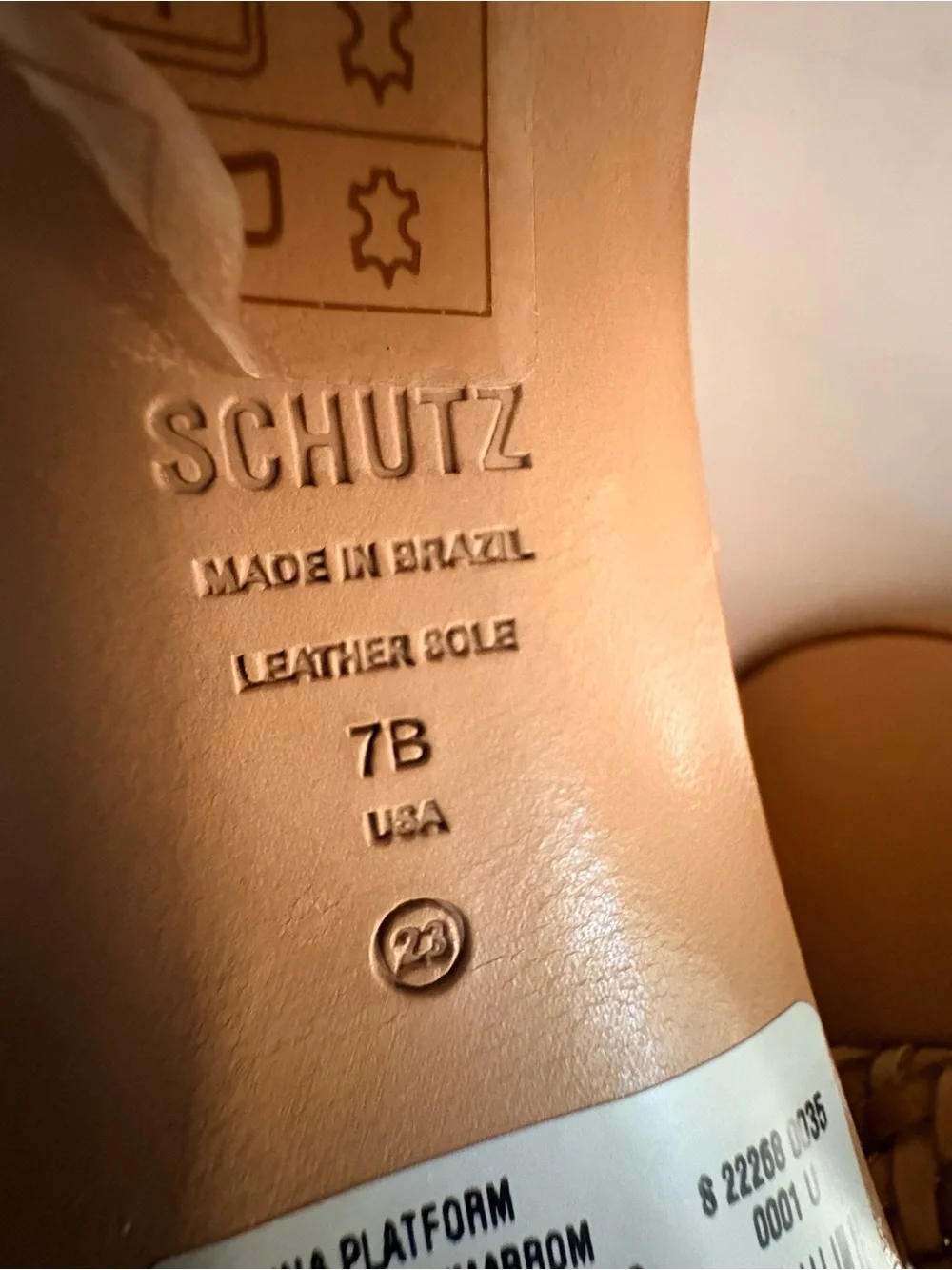 SCHUTZ Women's Tan Woven Platform Block Heel Sandals | size: 37 |  light wood